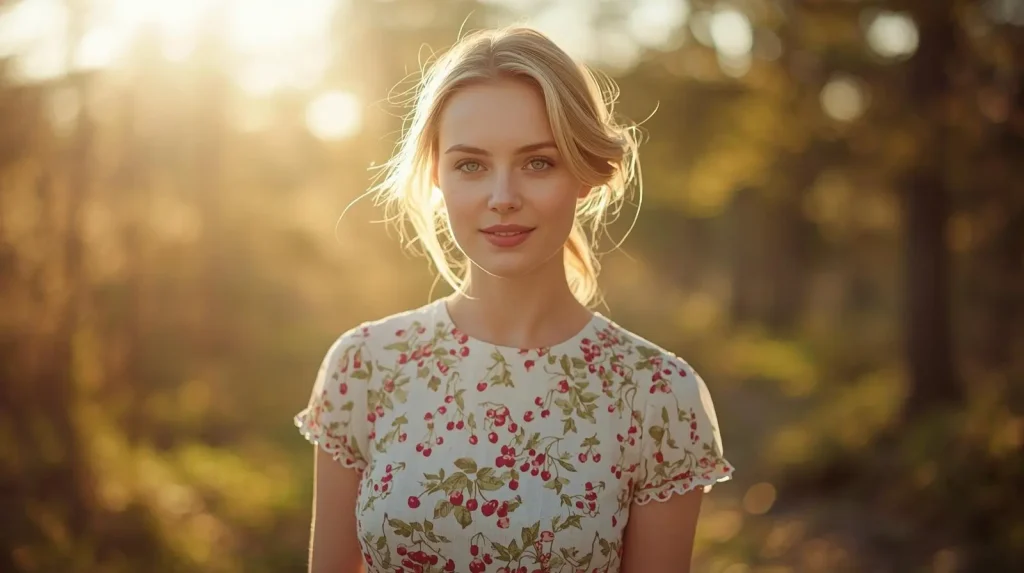 create 1 image in which women wore dresses having cherries on it according to US