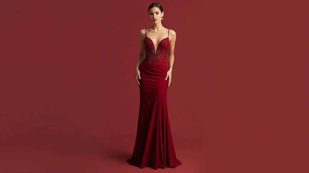 create image in which women wore cherry dress according to US full dress with more style